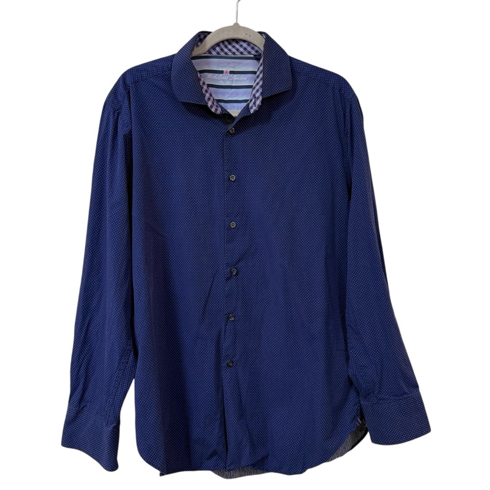 Michelsons London navy micro dot button down mens shirt large